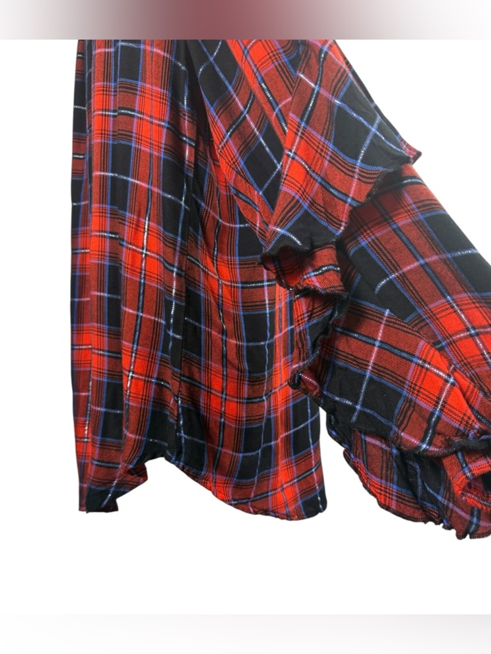 EST. 1946 Red Plaid Ruffle Sleeve Button Down Blouse Fall Chic Size L - Picture 7 of 13
